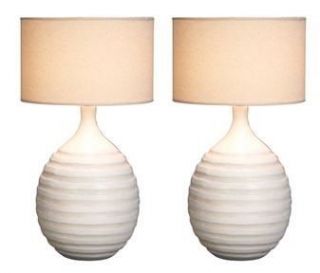 White Contemporary Table Lamp Set of 2 Beach House Pair