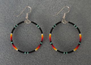 Turquoise + Black Beaded Hoop Earrings Native American