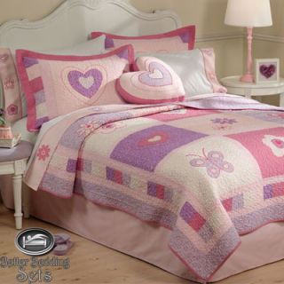   Pink Purple Heart Quilt Bed in Bag Bedding Set Twin Full Queen