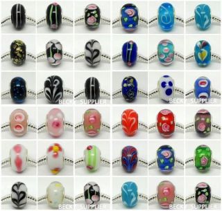 100pcs Mixed Lampwork Glass Bead Charm Fiteuro Bracelet