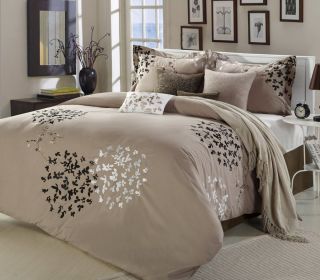   Beige Silver Brown 8 Piece Queen Comforter Bed in A Bag Set New
