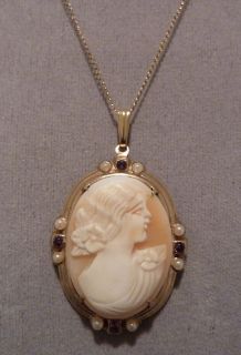Vintage Carved Shell Cameo Goldfiled Plate Pendant 12K GF Chain