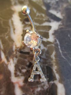   Shipper Beautiful Initial A Dangle with Clear CZ Navel Belly Ring Name