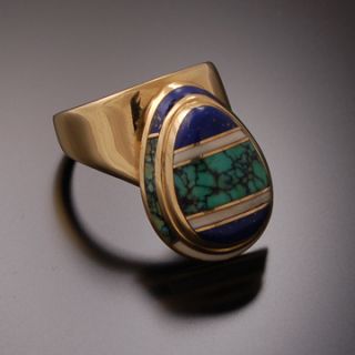 18K Gold Ring by Ben Nighthorse Turquoise and Lapis 21 4 grams Gold 