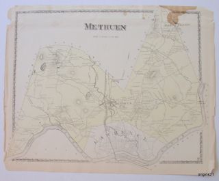 1872 Methuen MA Original Map Beers Essex County Merrimac Spickett 