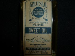 Vintage Pure Sweet Oil Medicine Bottles Styron Beggs Co N46