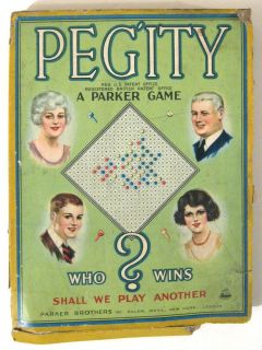 Antique 1920s PARKER BROTHERS Board Game PEGITY