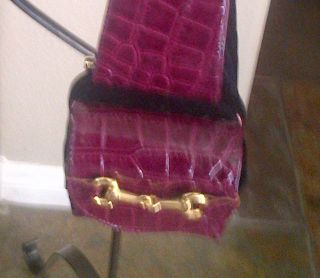 Beverly Feldman Velvet & Patten Leather Croc Embossed Handbag