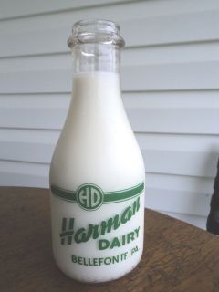 Vintage Very Rare Harman Dairy Bellefonte PA Qt Milk Bottle Scene on 