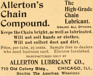1896 Ad Allerton Lubricant Chicago Chain Compound Bicycle Bike Cycle 
