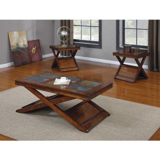 Benicia Dark Oak Finish and Slate Coffee and End Tables   Set of 3