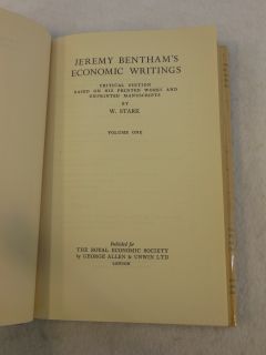 Stark Jeremy Benthams Economic Writings Critical Edition 1952 Vol 1 
