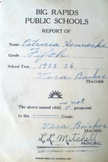 1955 56 Fifth Grade Report Card Big Rapids Michigan