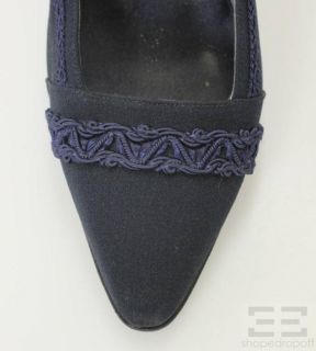 Susan Bennis Warren Edwards Navy Blue Nylon Embroidered Trim Heels 