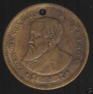 1892 BENJAMIN HARRISON 7 8 Brass Campaign Button