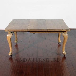   5Ft Solid Oak Queen Anne Dining Table w/ Leaf & Crank c1950 p06a