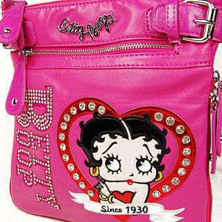 Betty Boop Signature Rhinestones Heart Design Messenger Handbag Purse 