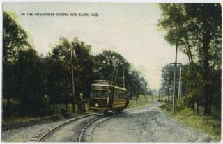 Elgin Illinois on The Interurban Railway Trolley Postcard