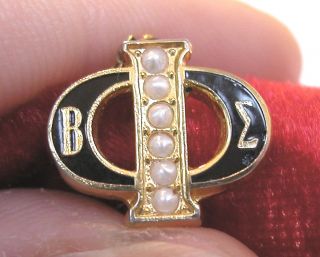 Gold Beta Sigma Phi Fraternity Sorority Pin with 6 Authentic Seed 