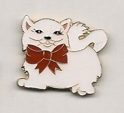 cute baby white angora cat with bow enamel pin time