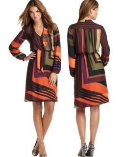 Ann Taylor LOFT Techno Stripe Bow Neck Blouse Dress Size 0,2,4,6.8