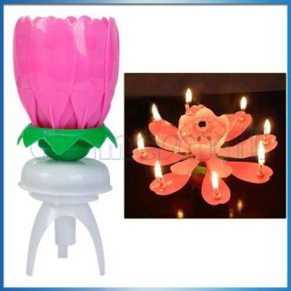 Music Lotus Flower Rotating Birthday Candles Pink Party