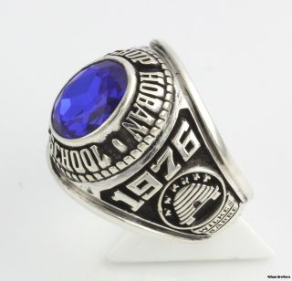   Class Ring   Sterling Silver Bishop Horan High School Syn Blue Spinel