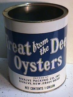   FROM THE DEEP OYSTER CAN OYSTERS TIN BIVALVE NJ 19 BIVALVE PACKING CO