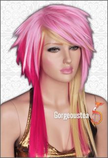 GW437 Red Blonde Mixed Chic Layer Psychobilly Long Wig