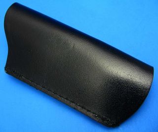 Medium Black Leather Belt Sheath Pocket Clip for Folding Trapper or 