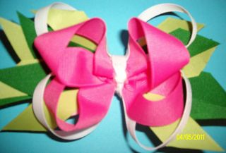    Delightful Spring Social Hair Bow Pink Green Choice Of Clips Big Bow