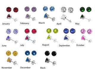   Round CZ Stud Earrings 2 3 4 5 6 7 8 mm All Birthstones Avail