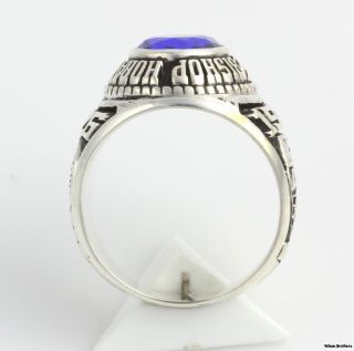   Class Ring   Sterling Silver Bishop Horan High School Syn Blue Spinel