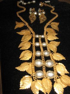 Miriam Haskell Lovely Vintage Signed Necklace and Earrings