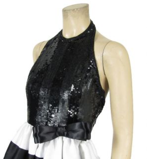 NWT Bill Blass Silk Sequin Party Dress 6 Full Skirt Striped Black 
