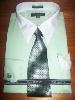 Bill Robinson Mens Dress Shirt Tie Cuff Links Pocket Sqr 4 Piece Set 
