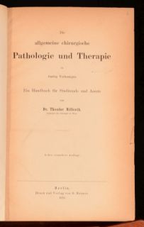 1876 Billroth Die Allgemeine Chirurgische Pathologie Und Therapie 50 