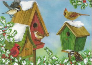   SNOWY BIRD HOUSES 250 Piece Jigsaw Puzzle with variety of birds houses