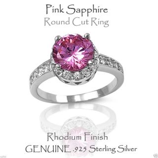 Pink Sapphire Ring Sterling Silver Rhodium Finish October Birthstone 