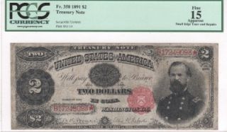 Treasury Note, 1891, FR358, Bruce Roberts, PCGS Fine 15 Apparent