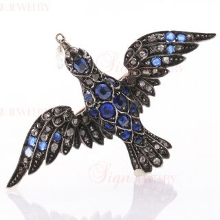   Russian 1840s Blue Sapphire Spinel Diamond Bird Pin Brooch