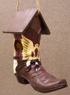  intricately detailed western boot hanging bird house are we there yet