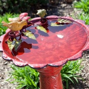 Red Metal Birdbath Outdoor Garden Bird Bath Yard Decor