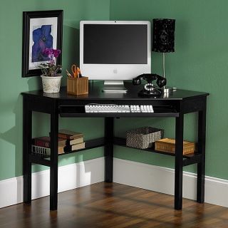 Contemporary Black Corner Compact Computer Office Desk Shelves 