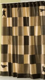 Country Black Tan Ivory Star Crow Kettle Grove Cloth Shower Curtain 