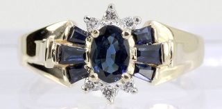   Round Diamond Oval Baguette Sapphire 14k Y Gold Birthstone Ring