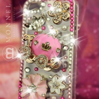 S30 Luxury Bling Crystal Charms Pearl Flower Carriage iPhone 4 4S Case 