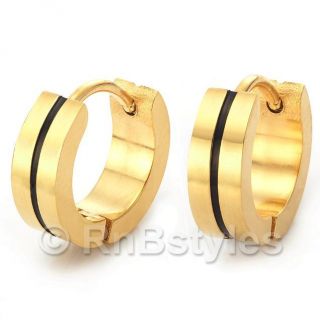   Mens Stainless Steel Hoop Earrings Jewelry Gold Black Jewelry
