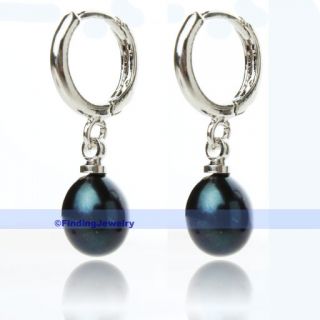   Hoop Black Natural Pearl Drop Earrings Low Price High Quality