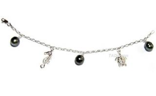 tahitian black pearl 925 silver bracelet w charms